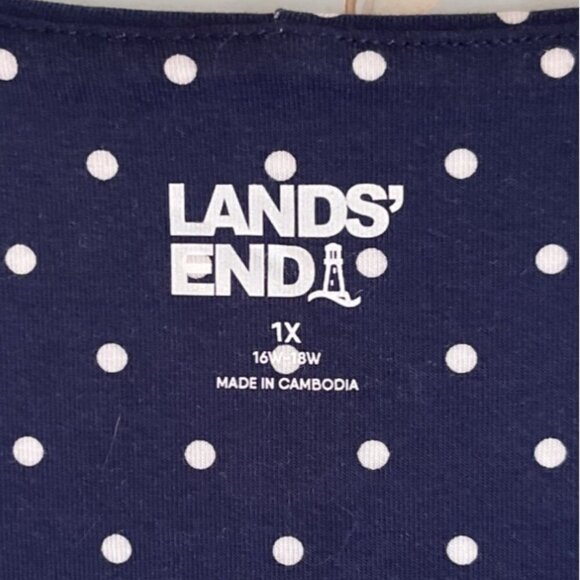 Lands End Women Sleeveless Dress Size 1X Navy Polka Dot Nautical Coastal Retro - Picture 6 of 13
